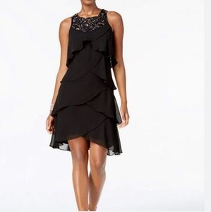 SLNY Elegant Black Beaded Chiffon Sleeveless Cocktail Dress NWT Womens Size 10